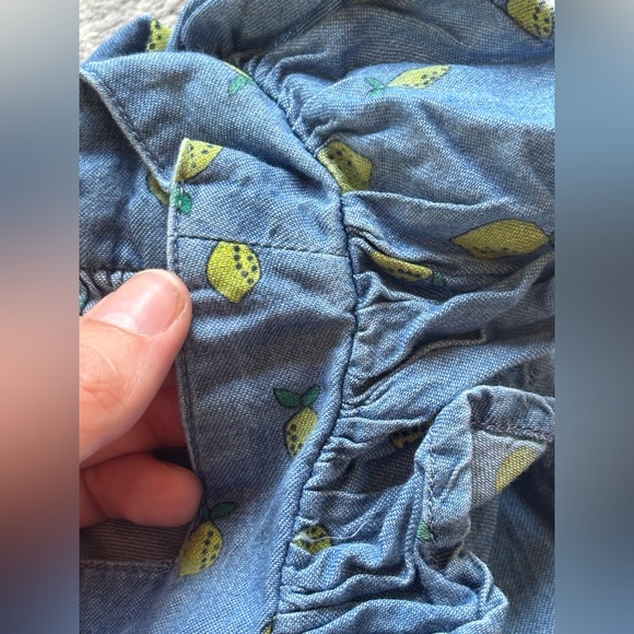 Tucker & Tate Lemon Print Flutter Sleeve Blue Chambray Peasant Dress Girls Sz 4 - Picture 6 of 6